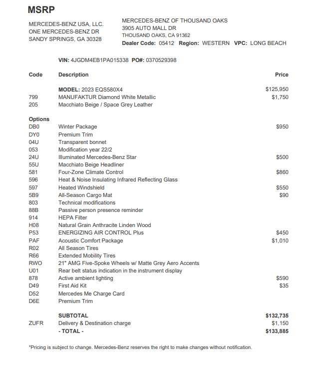 2023 Mercedes-Benz EQS 580 EQS 580