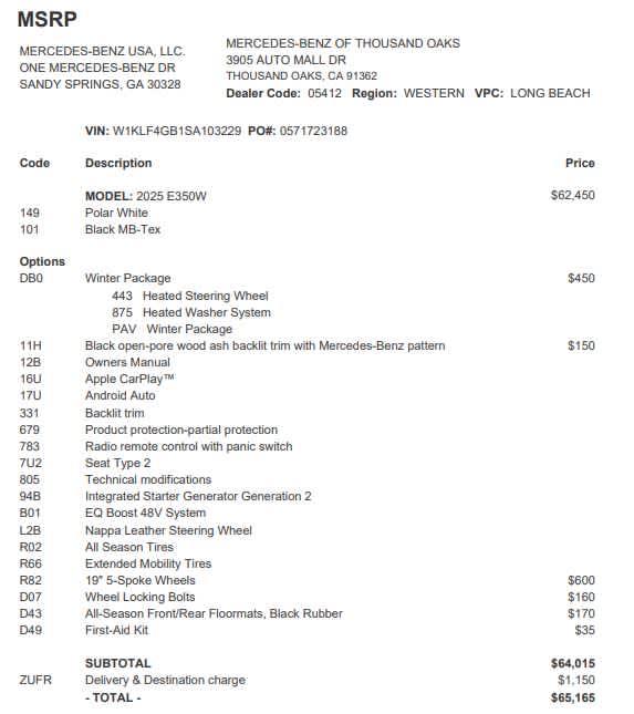 2025 Mercedes-Benz E-Class E 350