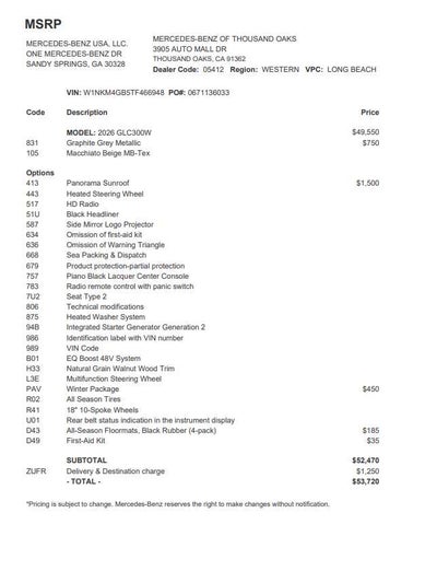 2026 Mercedes-Benz GLC 300 GLC 300