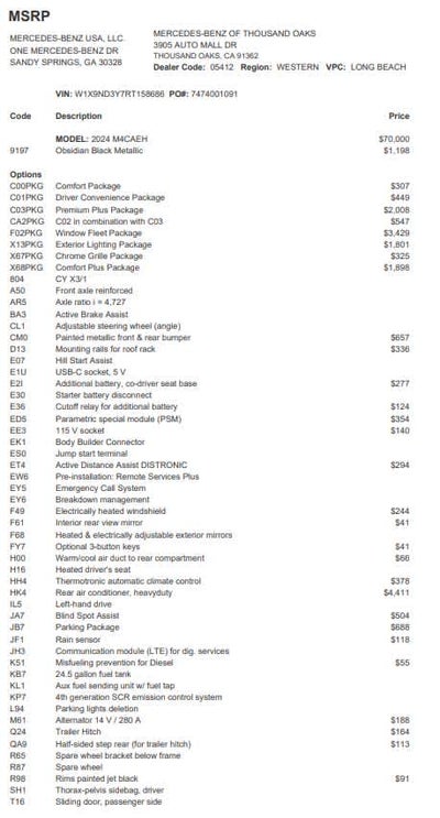 2024 Mercedes-Benz Sprinter 4500 High Roof I4 Diesel HO 170" Extended RWD