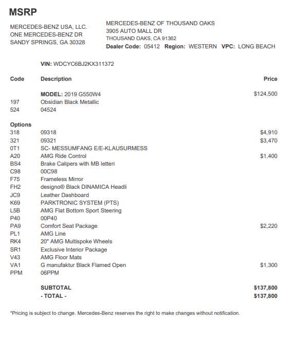 2019 Mercedes-Benz G-Class G 550